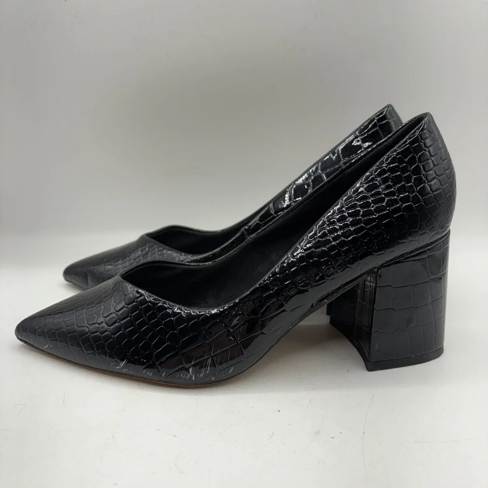 ASOS DESIGN Black‎ Croc Embossed Block Heel Pointed Toe Pumps Mens 9 40 1673333